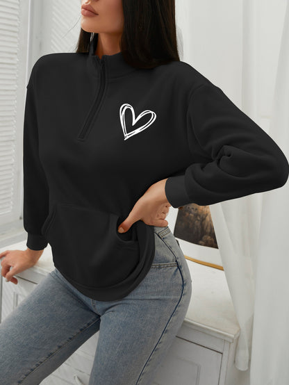 LUNE Heart Print Half Zip Drop Shoulder Sweatshirt