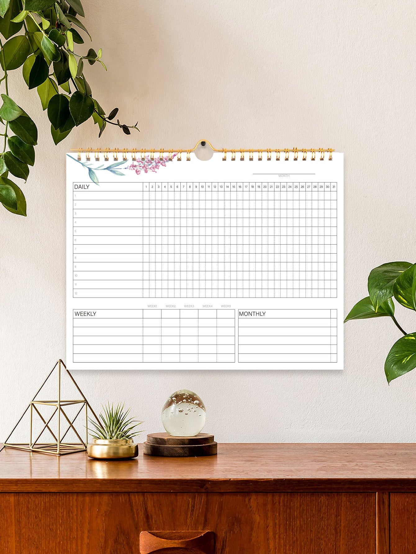 Habit Tracker Calendar Spiral Binding Habit Journal with 12 Different Plant Pages, Undated Daily Weekly Monthly Habit Tracker to Boost Productivity, 10*8 Inches, 12 Sheets