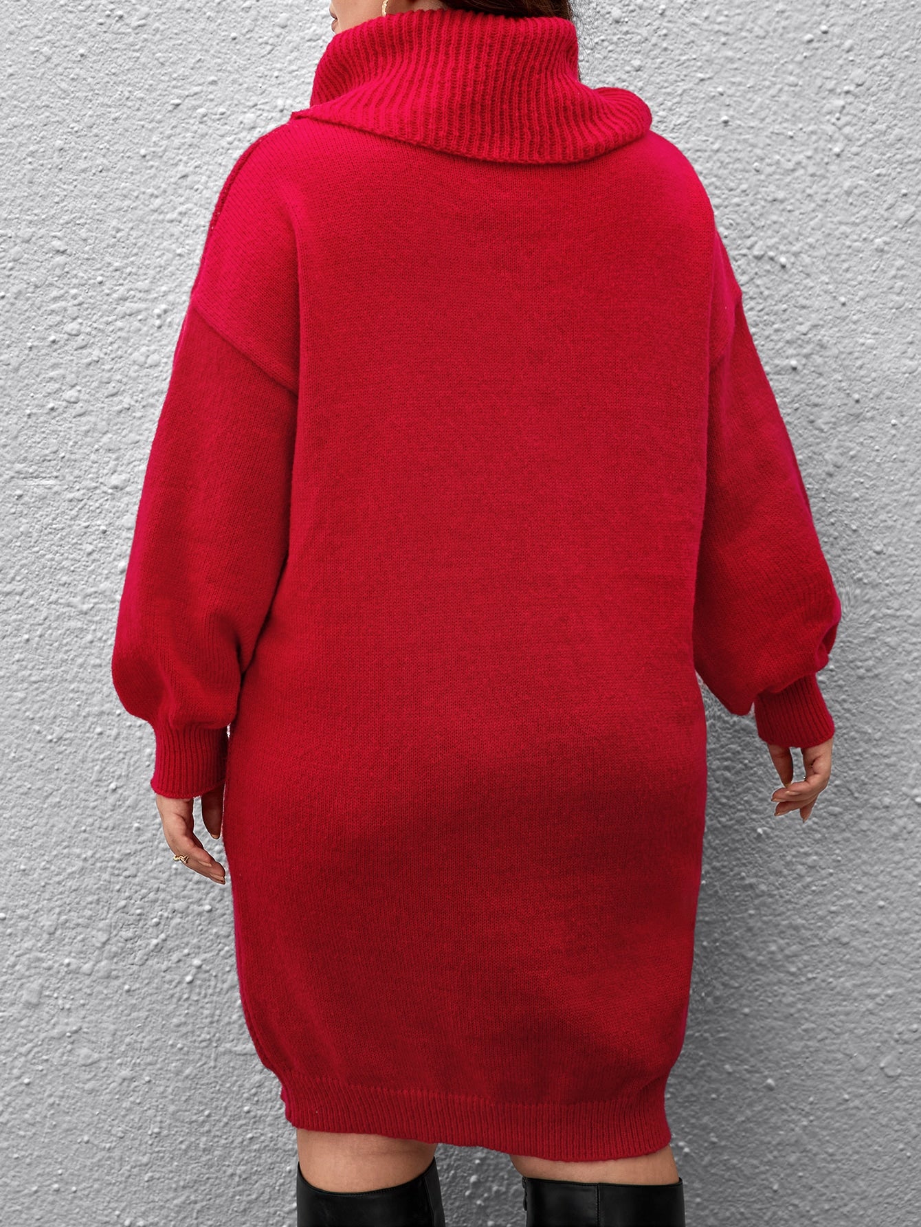 Plus Ugly Christmas Pattern Funnel Neck Drop Shoulder Sweater Dress