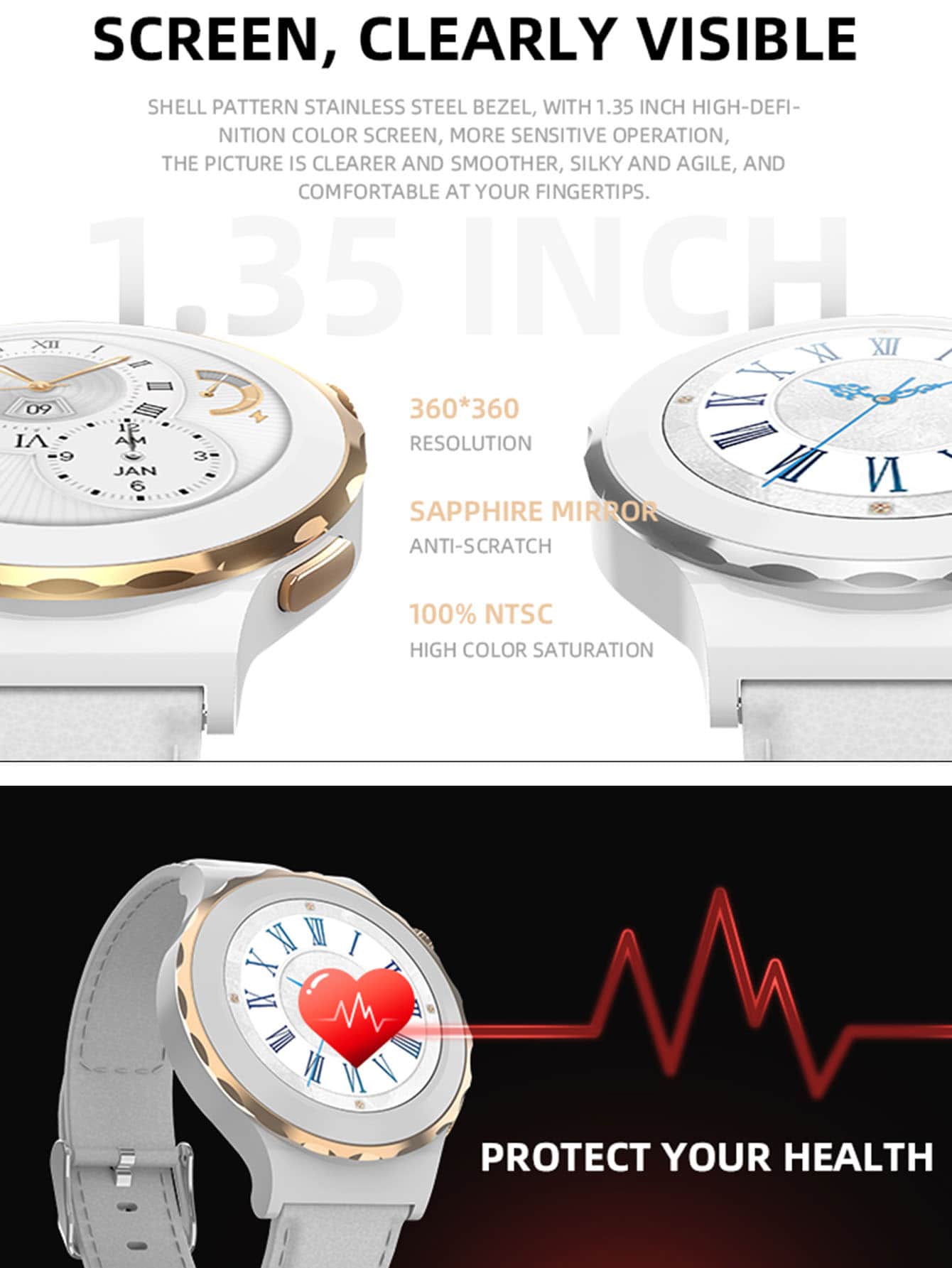 1pc White PU Polyurethane Strap Tft1.32 Smart Watch With Multifunctional Round Dial For Heart Rate Monitoring And Sleep Tracking, Compatible With Androids iphone.