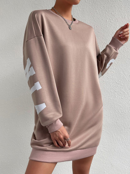 Letter Graphic Drop Shoulder Sweatshirt Dress