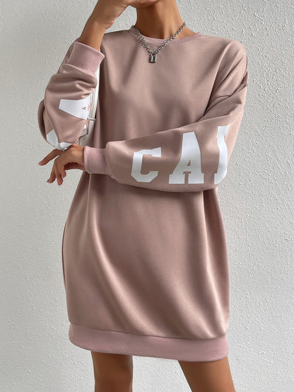 Letter Graphic Drop Shoulder Sweatshirt Dress