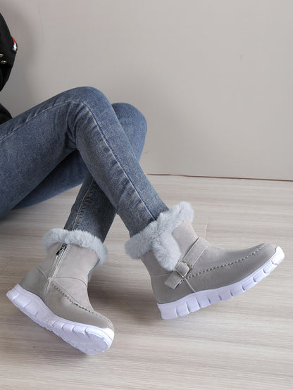 Buckle Decor Zipper Side Teddy Lined Shoes For Women, Winter Thermal Insulated Snow Boots