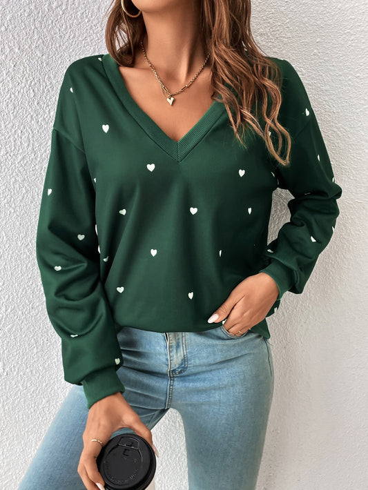 Frenchy Heart Print Drop Shoulder Sweatshirt