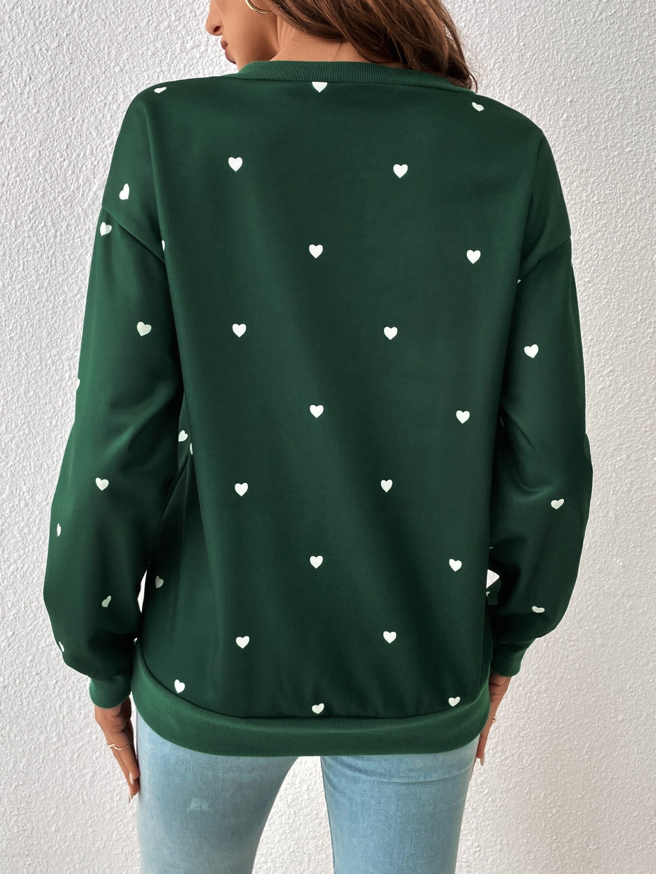 Frenchy Heart Print Drop Shoulder Sweatshirt