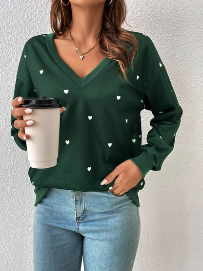 Frenchy Heart Print Drop Shoulder Sweatshirt