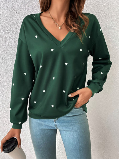 Frenchy Heart Print Drop Shoulder Sweatshirt