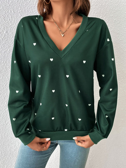 Frenchy Heart Print Drop Shoulder Sweatshirt