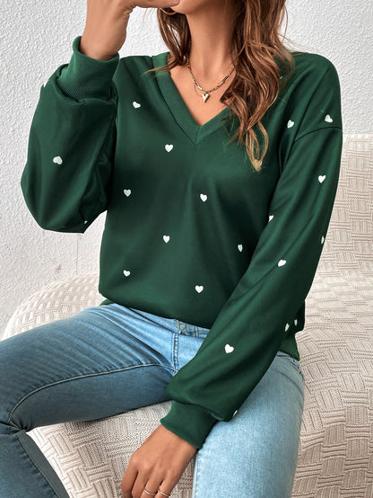 Frenchy Heart Print Drop Shoulder Sweatshirt