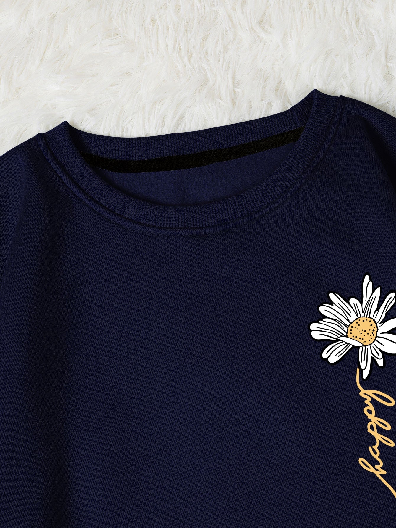 Letter & Floral Print Thermal Pullover