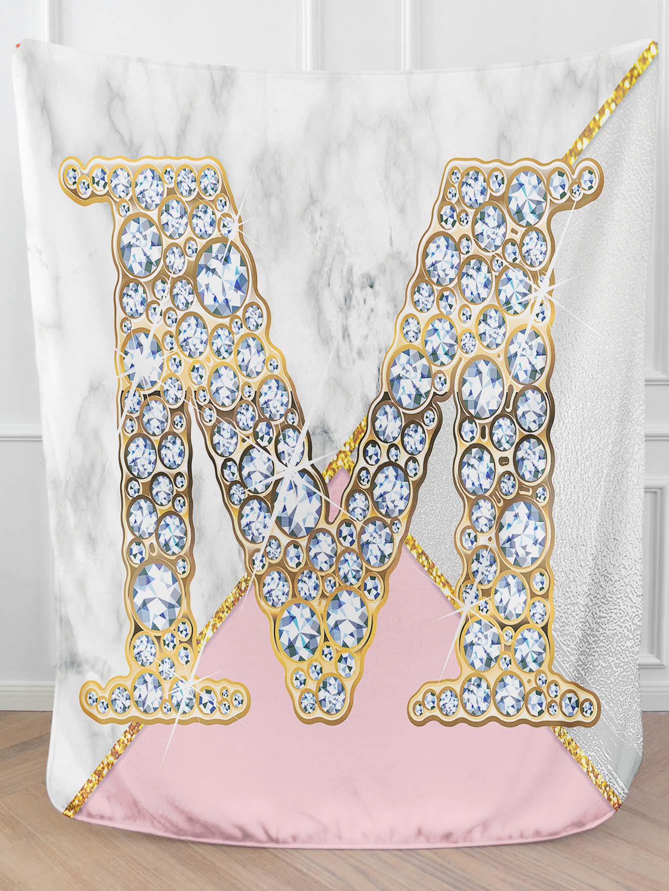 1pc Rhinestone & Letter Graphic Blanket, Modern Flannelette Soft & Warm Blanket For Living Room & Bedroom