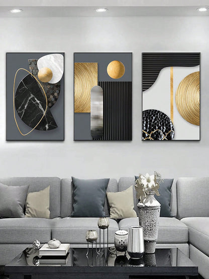 3pcs/set Polyester Unframed Painting, Modern Geometric Pattern Wall Art Painting For Home Wall Decor