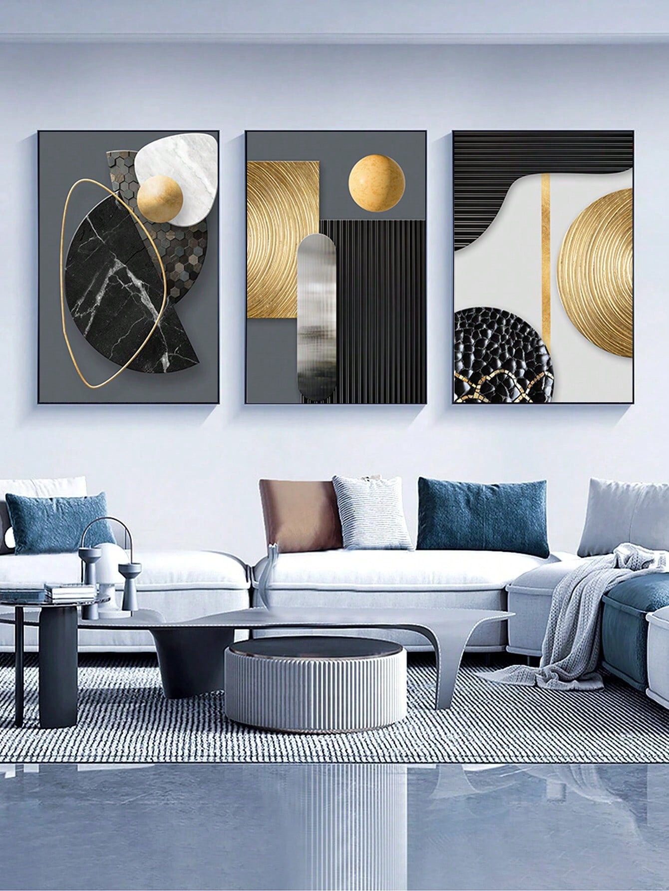 3pcs/set Polyester Unframed Painting, Modern Geometric Pattern Wall Art Painting For Home Wall Decor