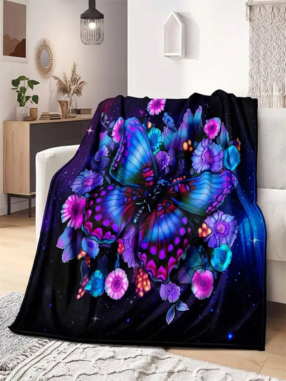 1pc Butterfly Pattern Blanket, Modern Fabric Blanket For Home