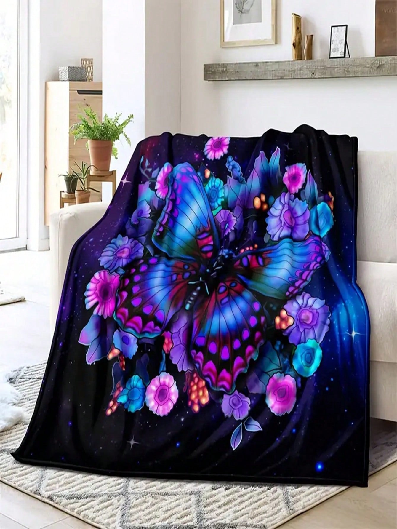 1pc Butterfly Pattern Blanket, Modern Fabric Blanket For Home