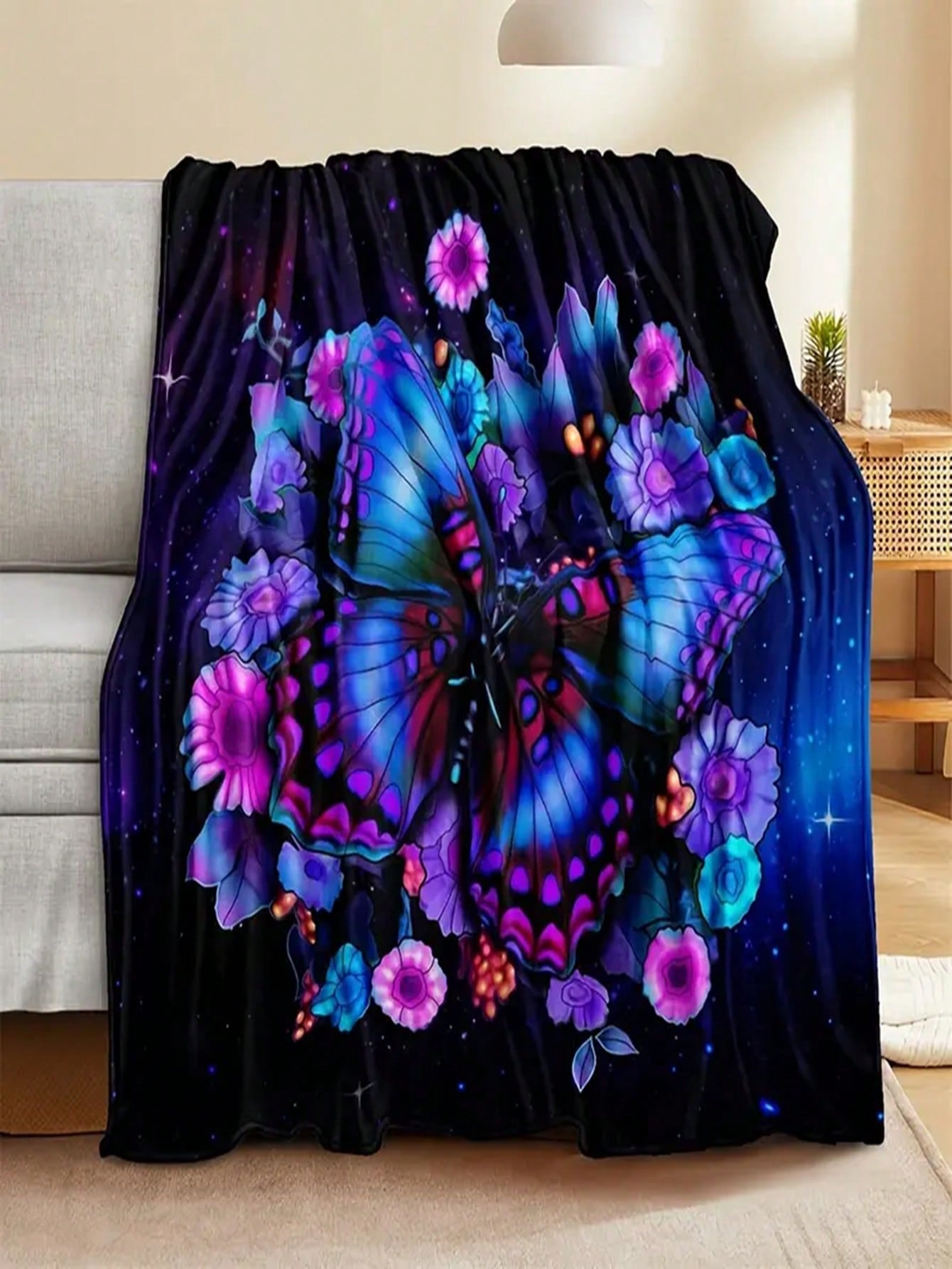 1pc Butterfly Pattern Blanket, Modern Fabric Blanket For Home