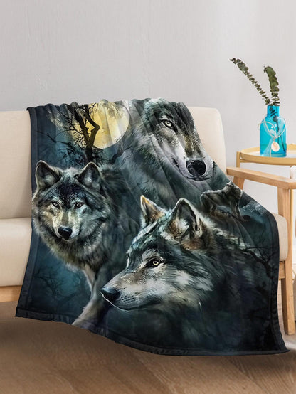 1pc Colorful Wolf Print Blanket, Modern Soft Throw Blanket For Household