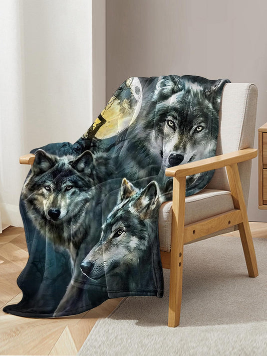 1pc Colorful Wolf Print Blanket, Modern Soft Throw Blanket For Household