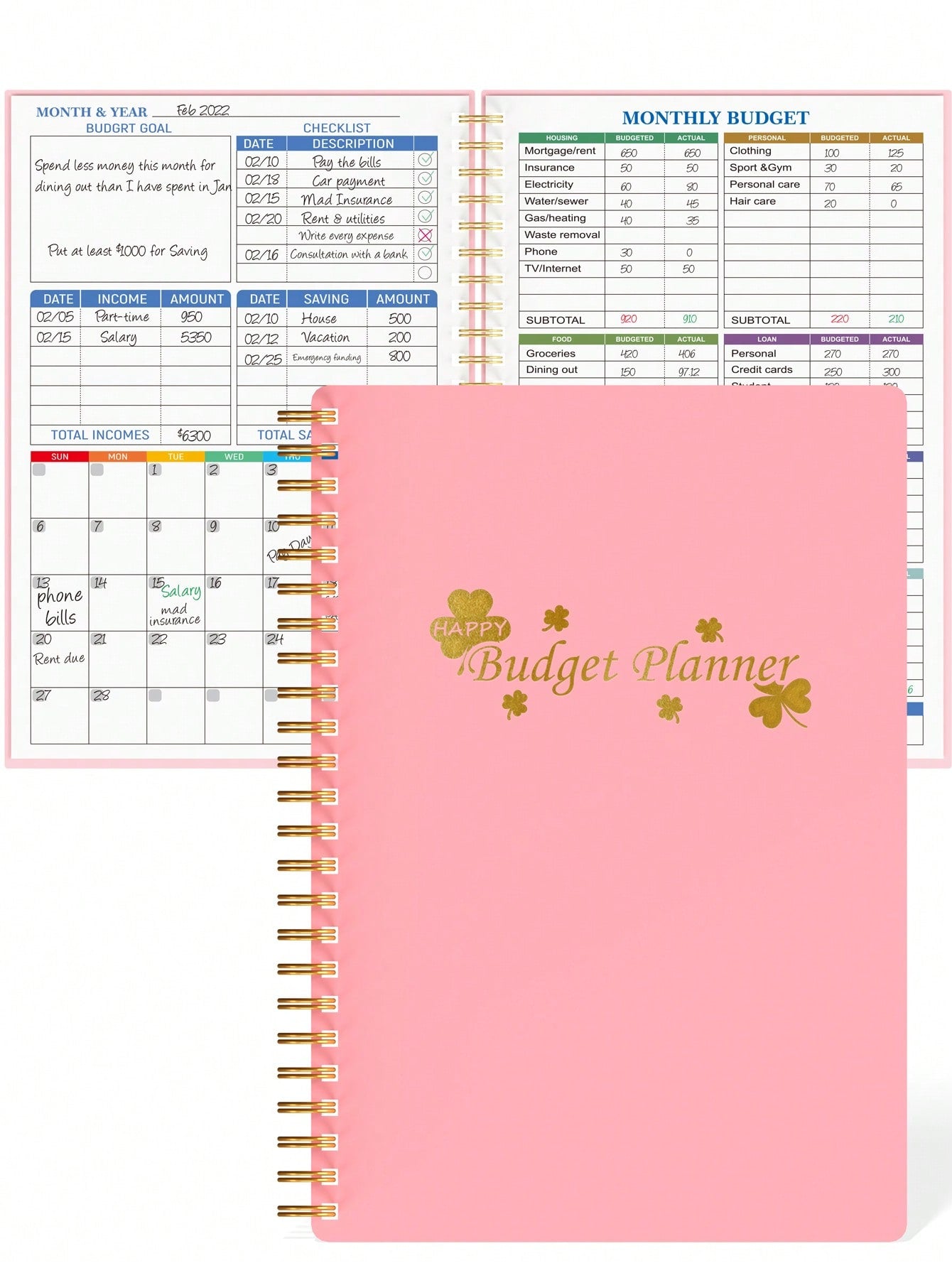 1pc Schedule Spiral Notebook, Leaf Pattern Budget Planner For Home, Office