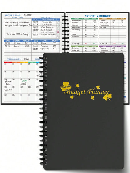 1pc Schedule Spiral Notebook, Leaf Pattern Budget Planner For Home, Office