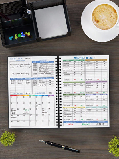 1pc Schedule Spiral Notebook, Leaf Pattern Budget Planner For Home, Office