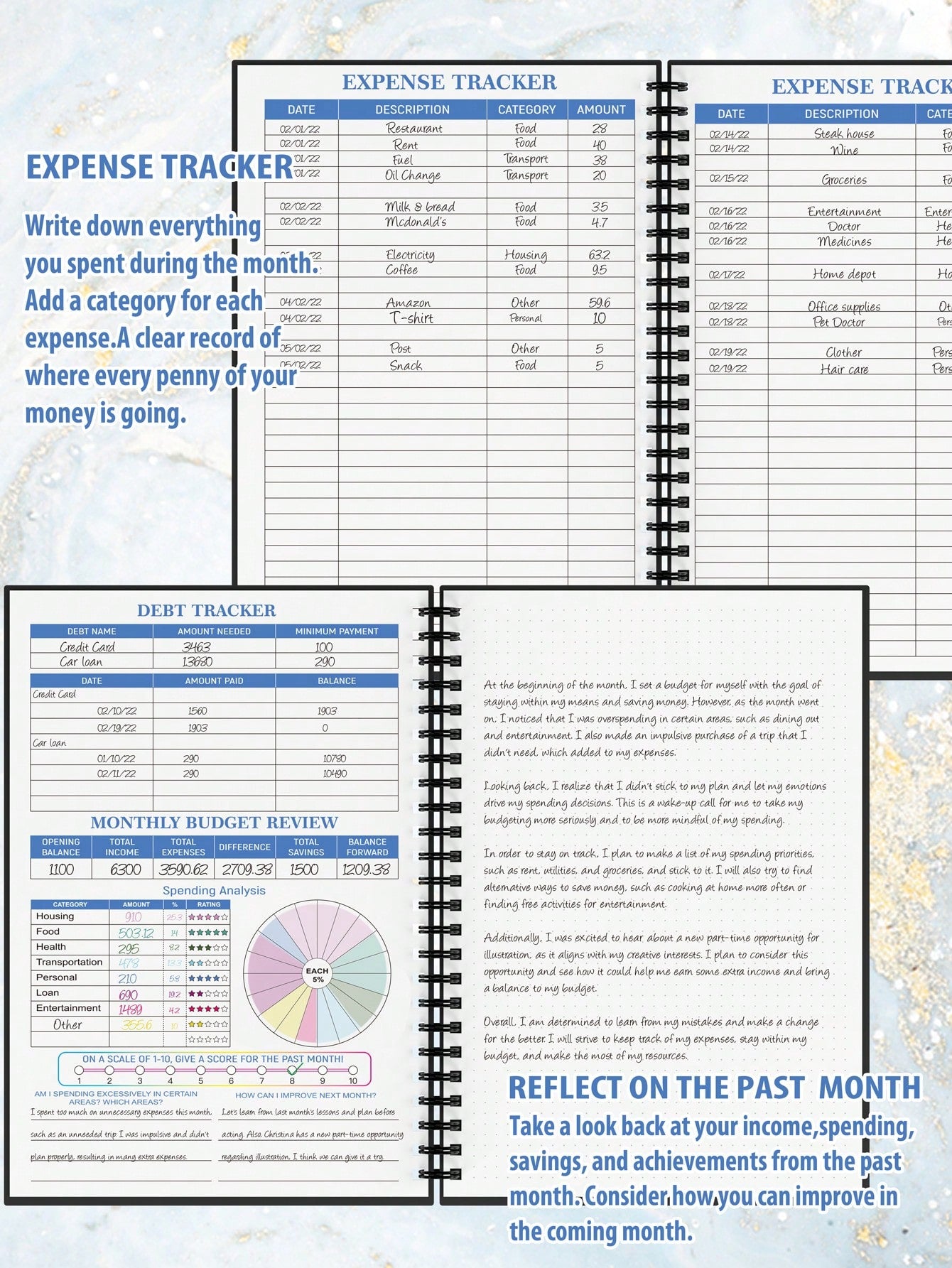 1pc Schedule Spiral Notebook, Leaf Pattern Budget Planner For Home, Office