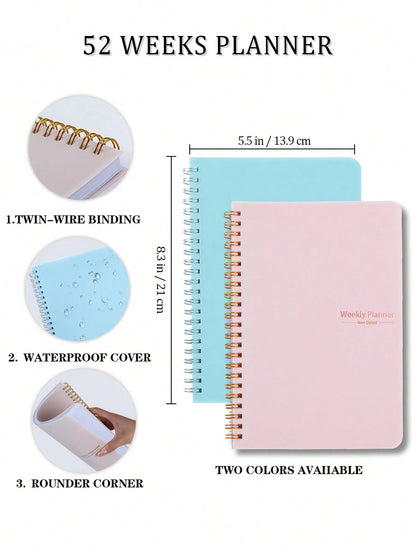 1pc Spiral Undated A5 Daily Weekly Notebook Planner Agenda, Stationery Office School Supplies