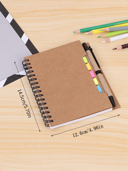 1pc Solid Color Spiral Notebook With Index Sticky Note & 1pc Pen, Simple Portable Multi-purpose Journal Notebook For School, Student, Office