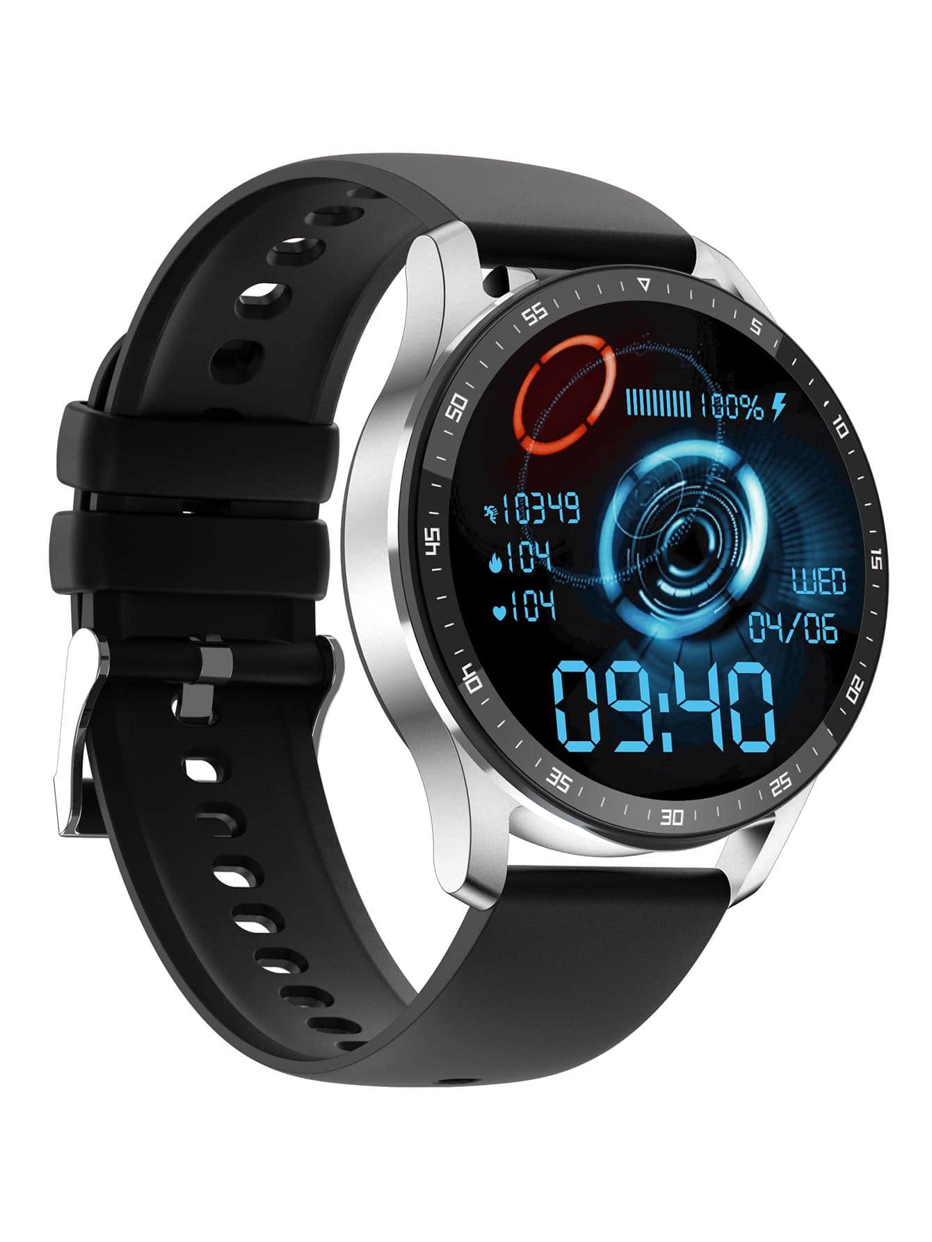 1pc Black Silicone Strap Sporty Heart Rate Monitoring And Sleep Tracking Multi-function Round Dial Smart Watch, Compatible With Androids iPhone