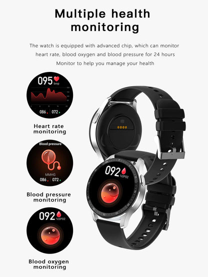 1pc Black Silicone Strap Sporty Heart Rate Monitoring And Sleep Tracking Multi-function Round Dial Smart Watch, Compatible With Androids iPhone