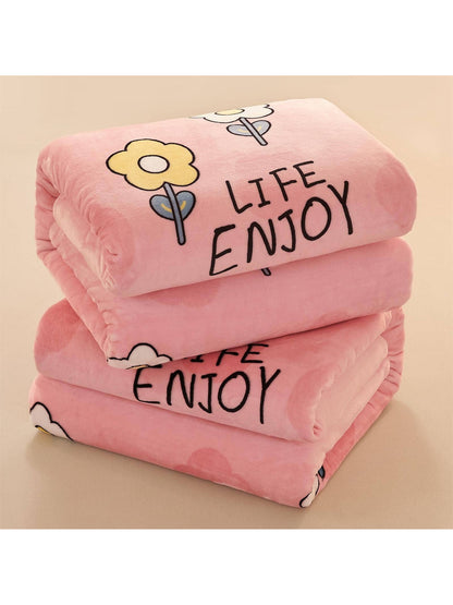 1pc Cartoon Flower Pattern Blanket, Pink Fabric Sleeping Blanket For Home