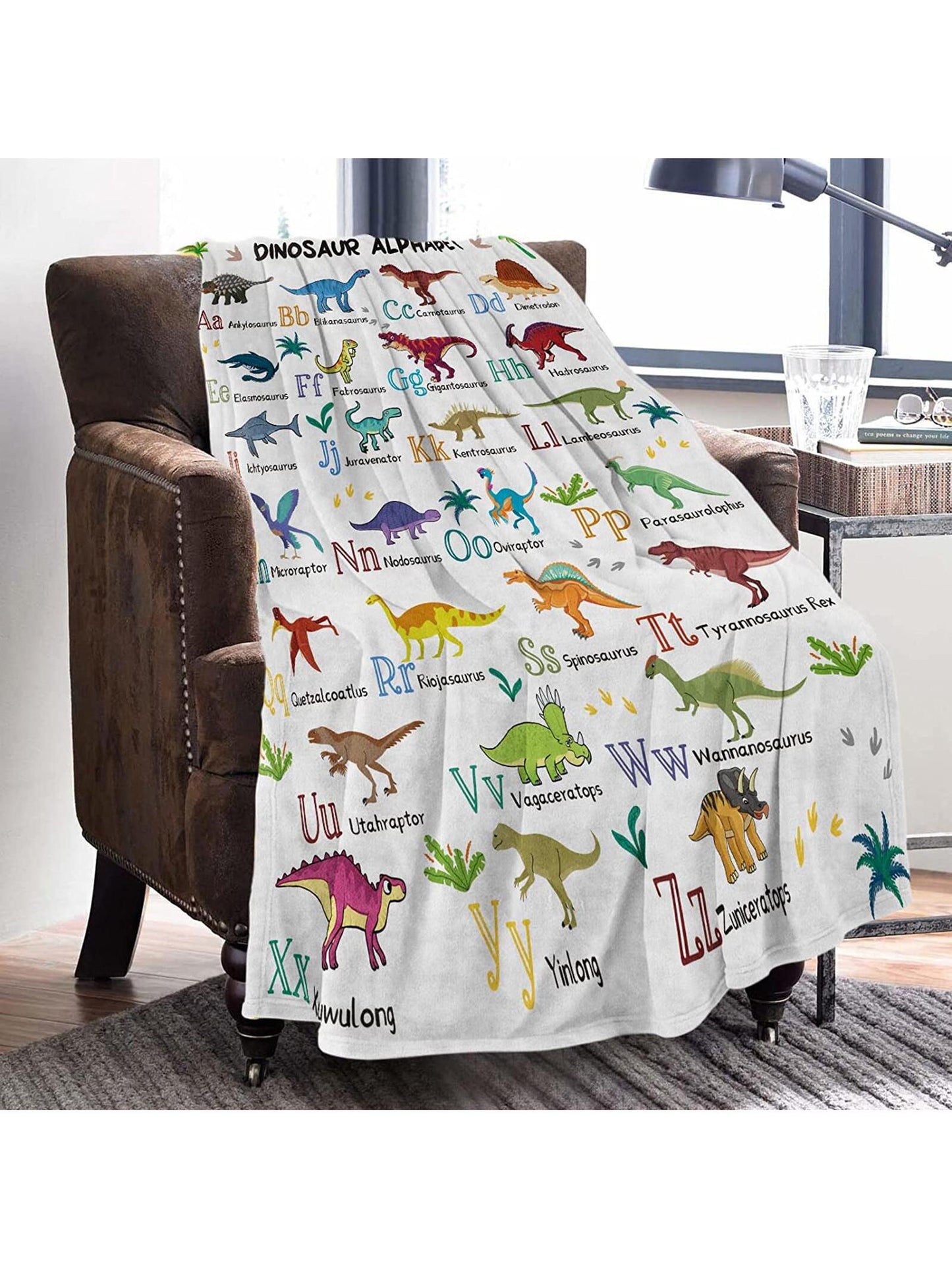 1pc Dinosaur Print Blanket, Modern Fabric Soft & Warm Blanket For Living Room And Bedroom