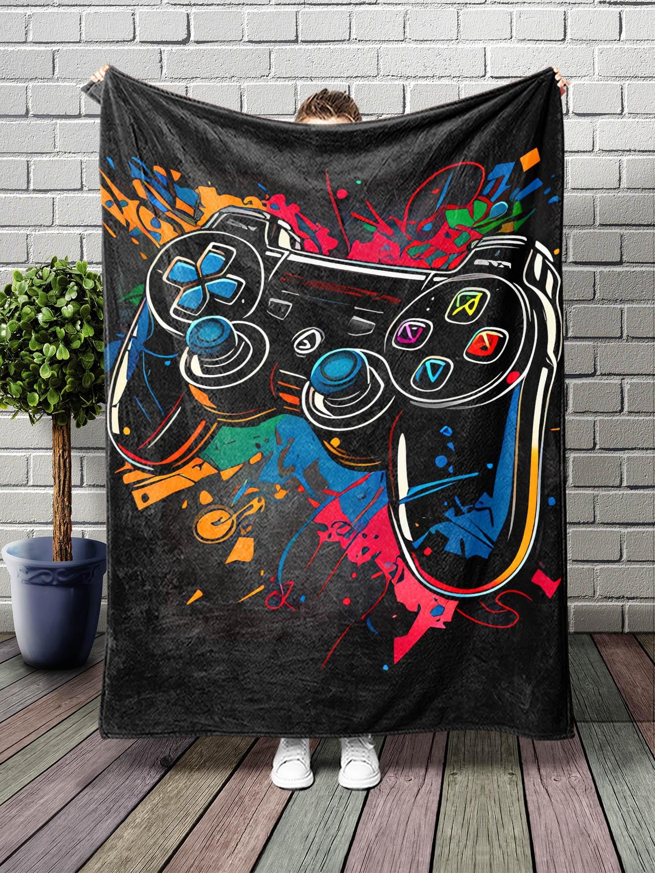 1pc Gamepad Pattern Blanket, Colorful Polyester Soft Throw Blanket For Household