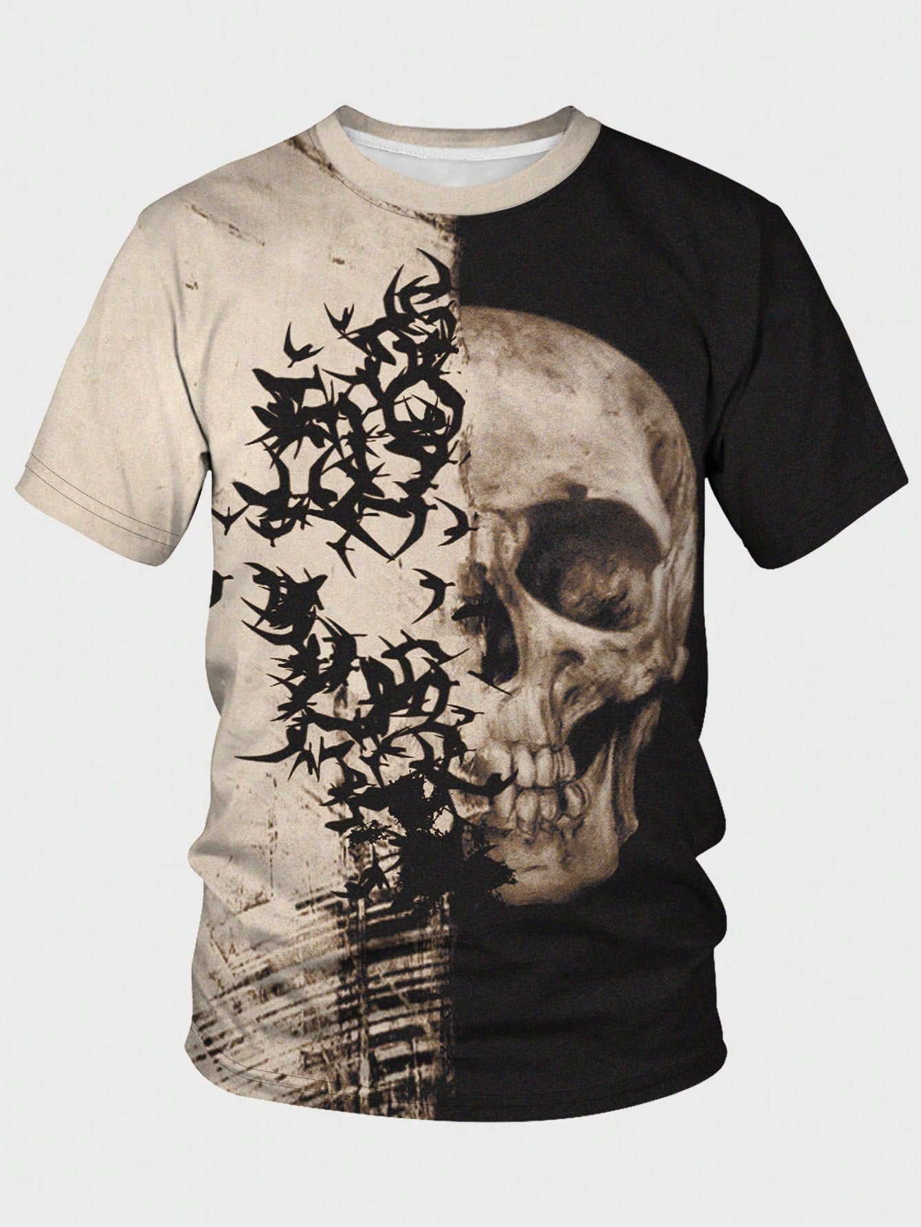 Men Skull Print Two Tone Tee, Halloween Tshirt, Halloween meanswear