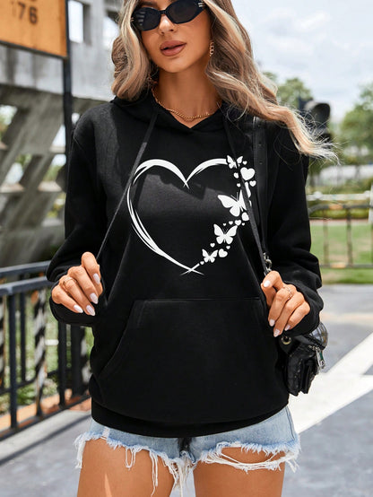 Unity Heart & Butterfly Print Kangaroo Pocket Hoodie