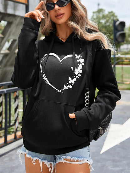 Unity Heart & Butterfly Print Kangaroo Pocket Hoodie