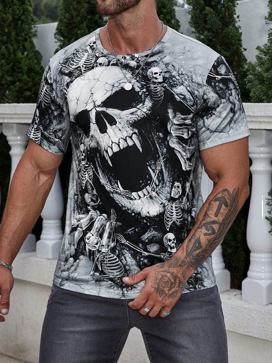 Men Skull Print Tee, Halloween Men's wear, Halloween Men's T-shirt