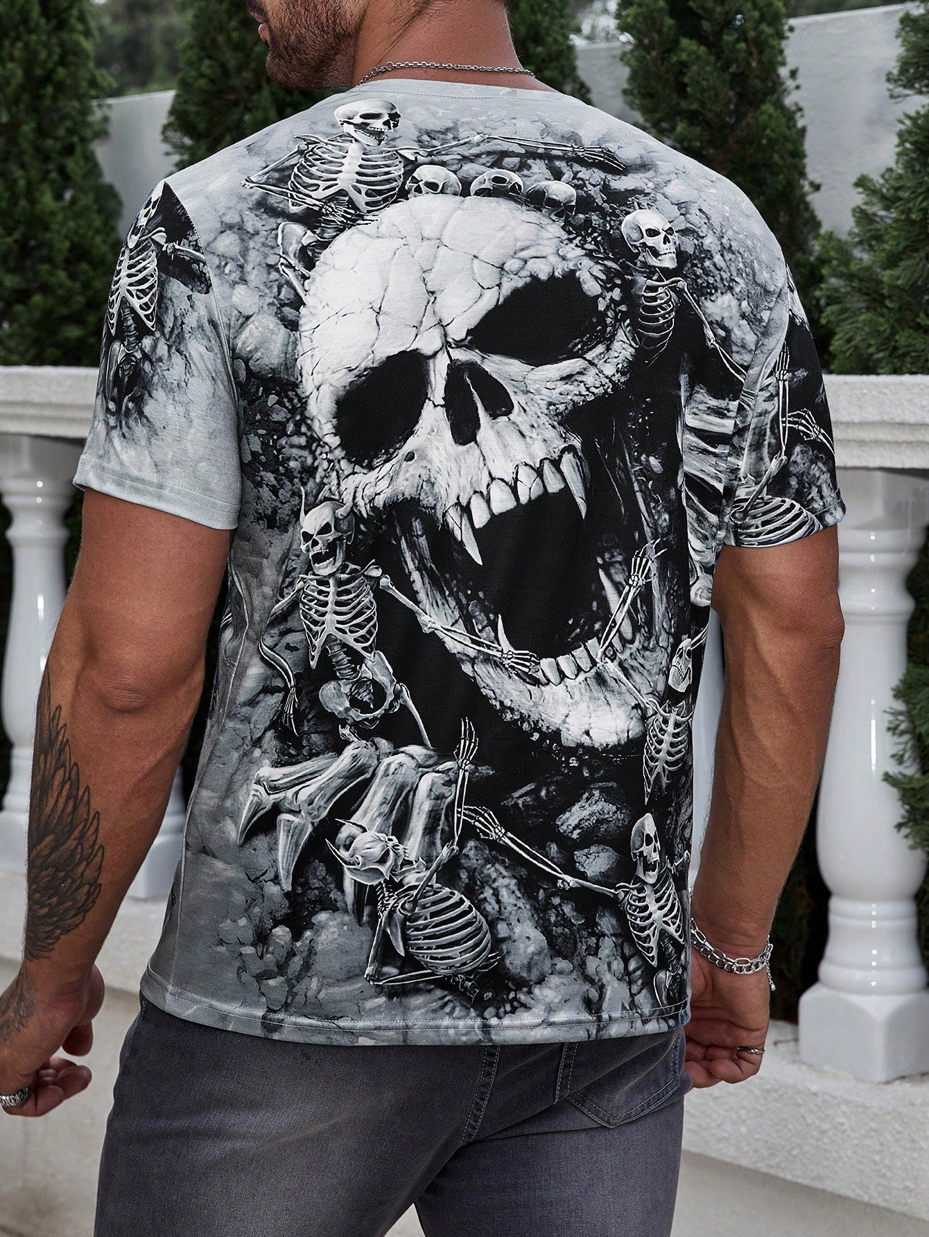 Men Skull Print Tee, Halloween Men's wear, Halloween Men's T-shirt