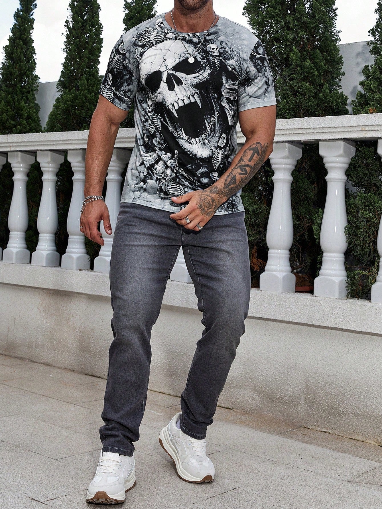 Men Skull Print Tee, Halloween Men's wear, Halloween Men's T-shirt