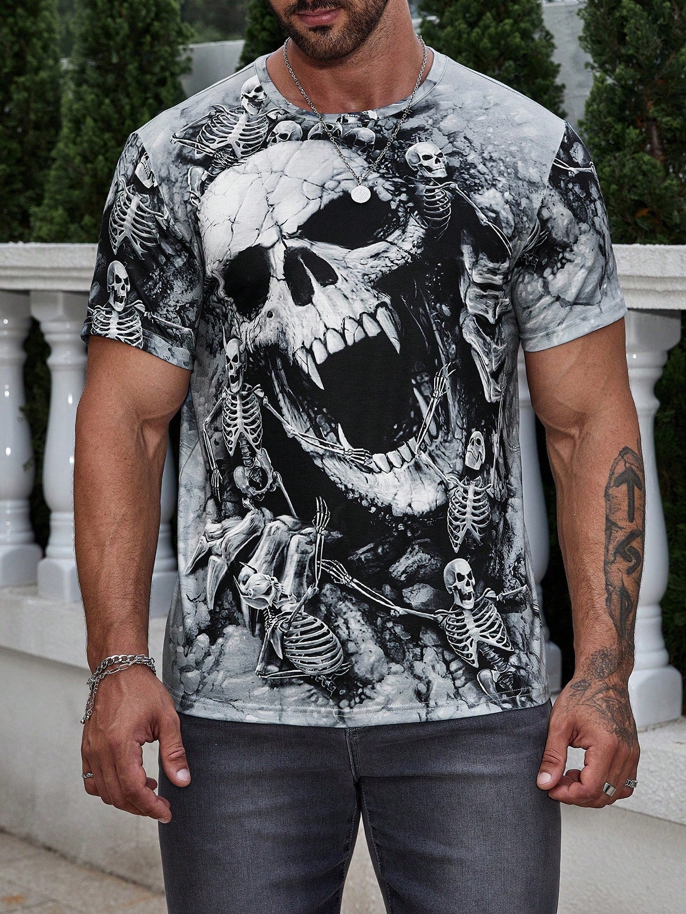 Men Skull Print Tee, Halloween Men's wear, Halloween Men's T-shirt