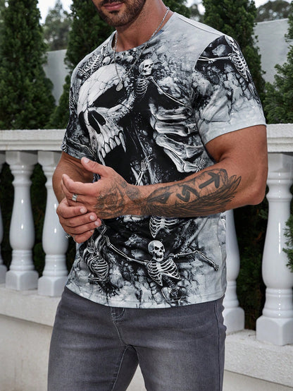 Men Skull Print Tee, Halloween Men's wear, Halloween Men's T-shirt