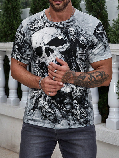 Men Skull Print Tee, Halloween Men's wear, Halloween Men's T-shirt