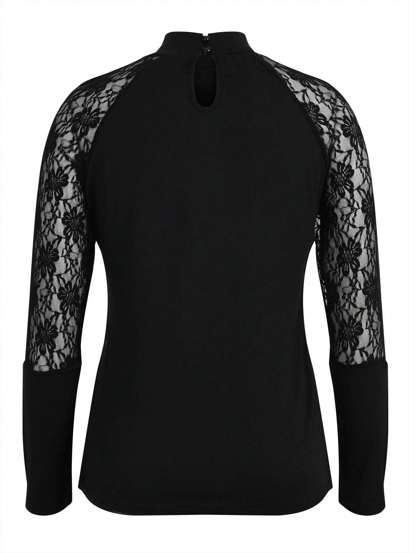 Rhinestone Skull Pattern Contrast Lace Raglan Sleeve Turtleneck Tee, Halloween women wear