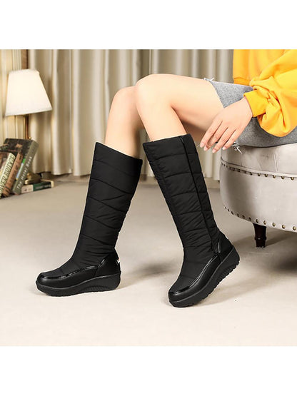 Women Non-slip Slip On High-top Snow Boots, Fashionable Outdoor Fabric Snow Boots