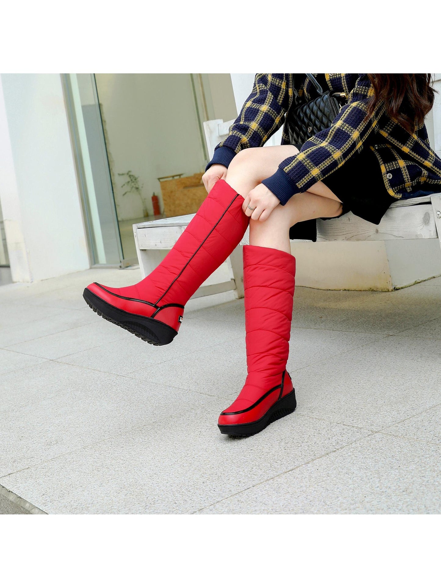 Women Non-slip Slip On High-top Snow Boots, Fashionable Outdoor Fabric Snow Boots