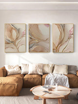 3pcs/set Aquarelle Smudges Stains With Brown And Pink Background Abstract Painting Fluid Ink Art Petals Posters (frameless)