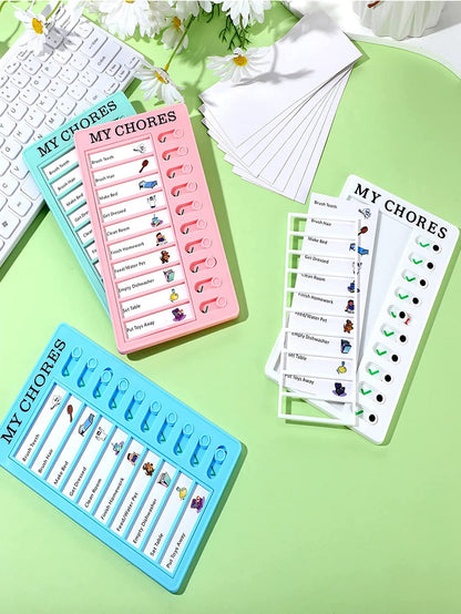 10Pcs+1Pc/Set Pink Portable Chore Chart Memo Board, To Do List Checklist Board Detachable Reusable Plastic DIY Message Home Travel Planning Reminder Chart