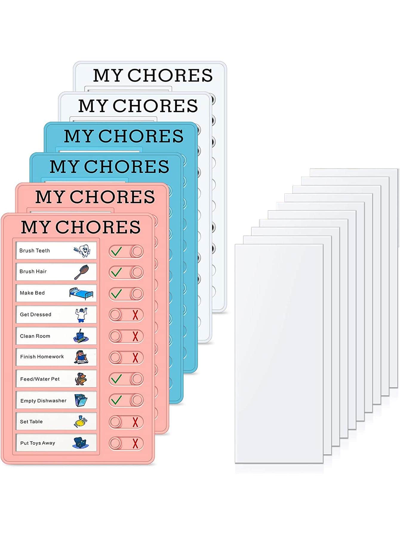 10Pcs+1Pc/Set Pink Portable Chore Chart Memo Board, To Do List Checklist Board Detachable Reusable Plastic DIY Message Home Travel Planning Reminder Chart