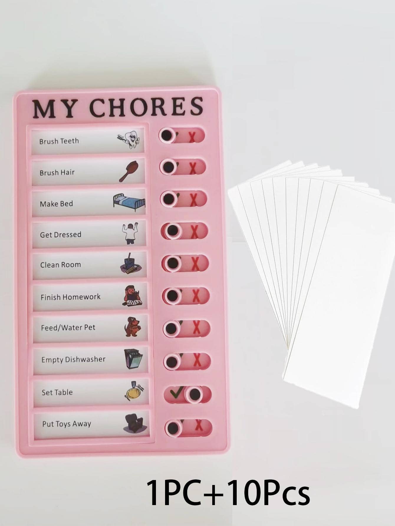 10Pcs+1Pc/Set Pink Portable Chore Chart Memo Board, To Do List Checklist Board Detachable Reusable Plastic DIY Message Home Travel Planning Reminder Chart