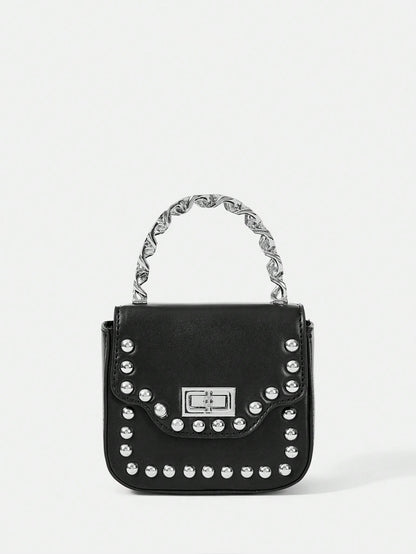 Mini Square Bag Twist Lock Studded Decor Punk Style